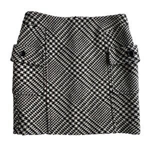 Strenesse Gabriele Strehle 100% Wool Skirt Sz 4 Black Ivory Houndstooth Plaid